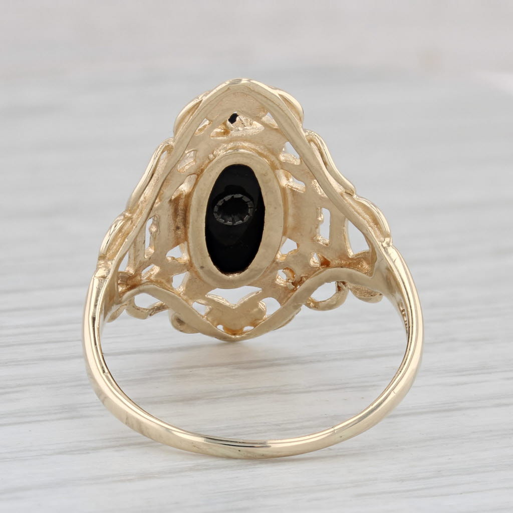 Gray Onyx Ornate Signet Ring 10k Yellow Gold Size 9.25 Diamond Accent