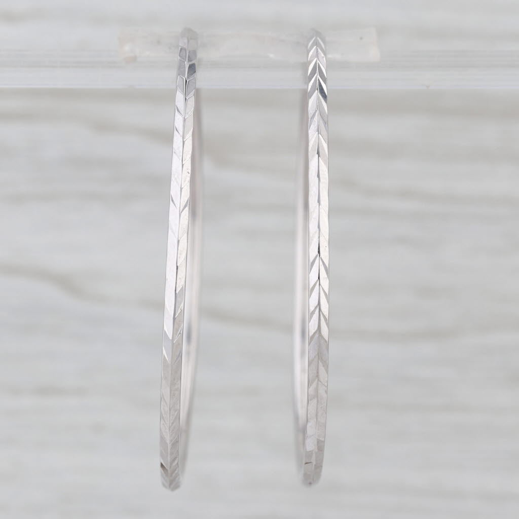 Chevron Pattern Hoop Earrings 14k White Gold 47.2 x 2mm Round Hoops