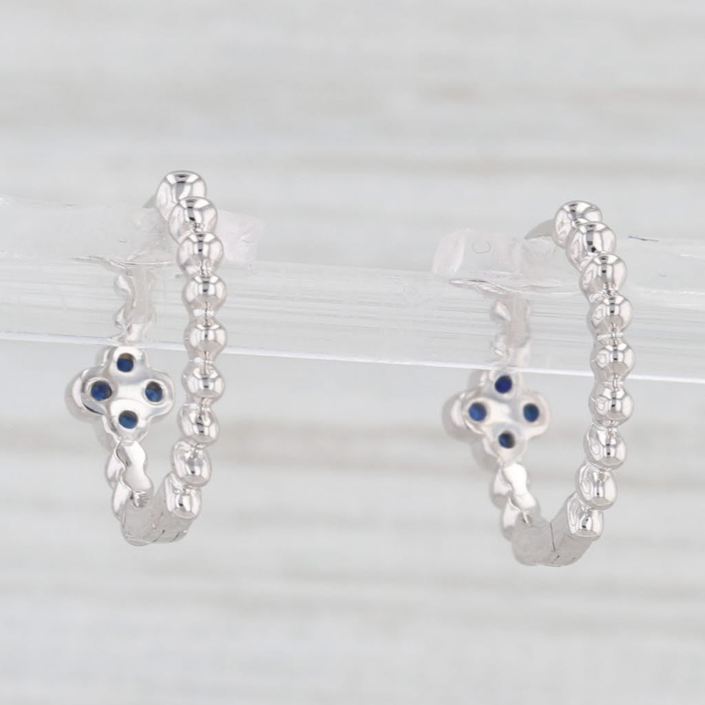 Light Gray New 0.15ctw Blue Sapphire Flower Hoop Huggie Earrings 10k White Gold Round Hoops