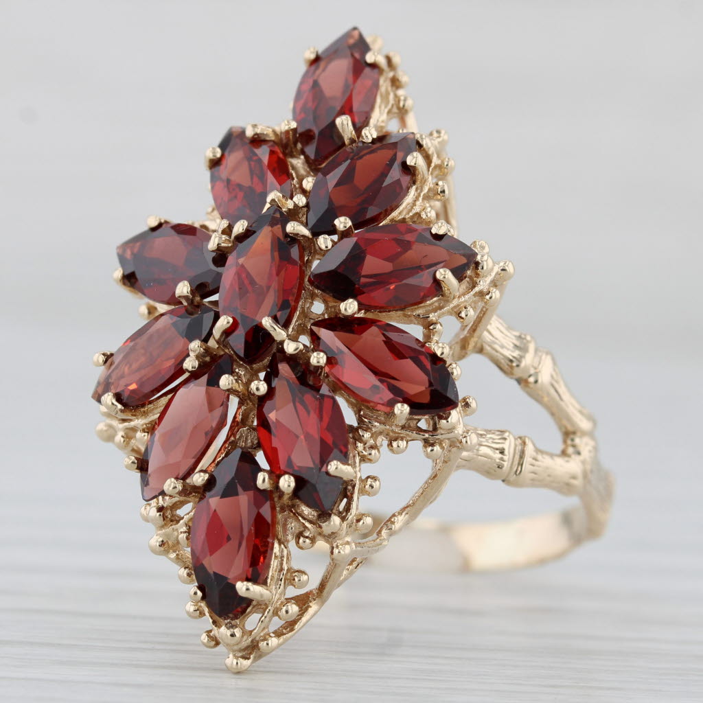 Light Gray 7ctw Garnet Flower Cocktail Ring 10k Yellow Gold Size 10.5 Cluster