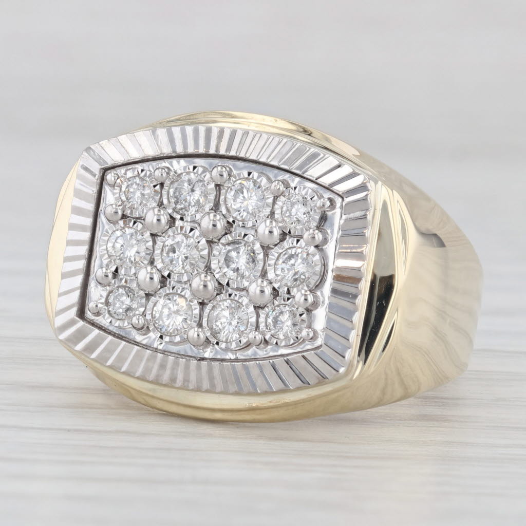 Light Gray 0.52ctw Men's Diamond Cluster Ring 10k Yellow White Gold Size 10