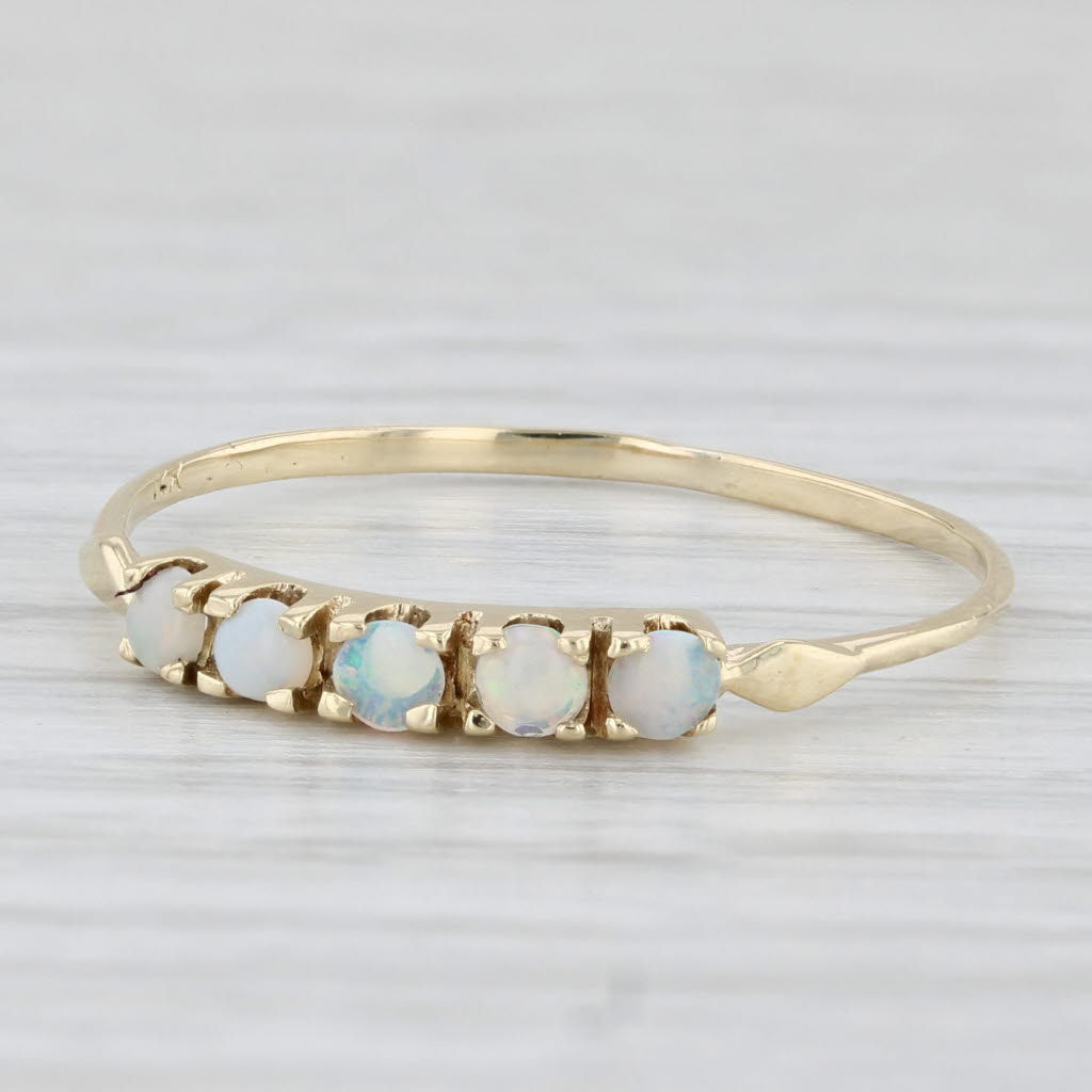 Light Gray Round Opal 5-Stone Ring 14k Yellow Gold Size 9.5 Stackable