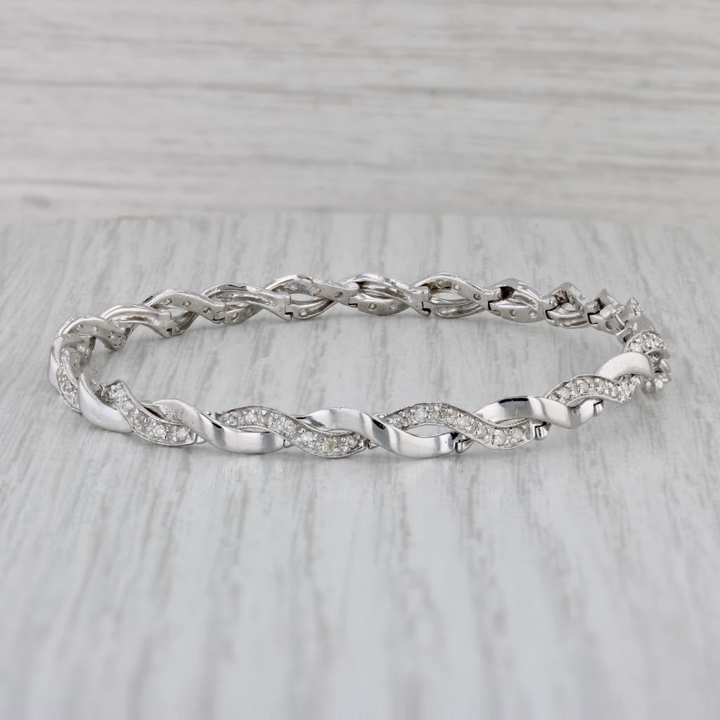 Gray 0.50ctw Diamond Woven Bracelet 14k White Gold 6.75" 4.6mm