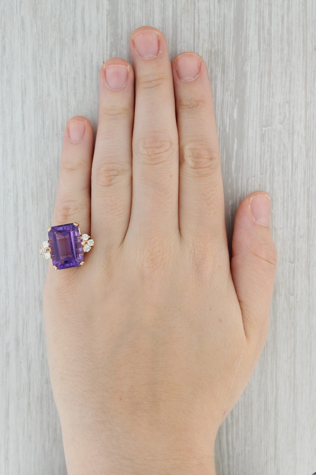 Gray 14ctw Large Emerald Cut Amethyst Diamond Ring 14k Yellow Gold Size 6.25 Cocktail