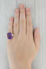 Gray 14ctw Large Emerald Cut Amethyst Diamond Ring 14k Yellow Gold Size 6.25 Cocktail