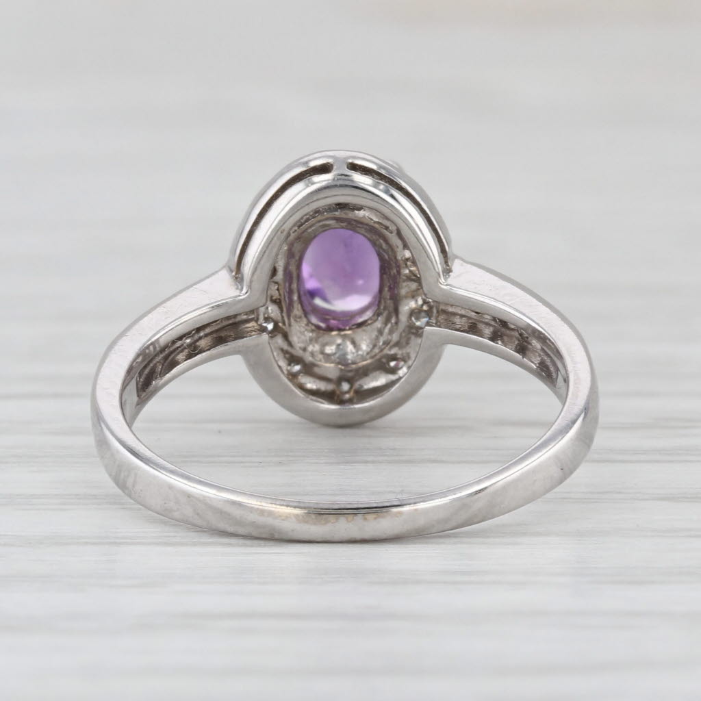 0.84ctw Oval Amethyst Diamond Halo Ring 14k White Gold Size 6.5