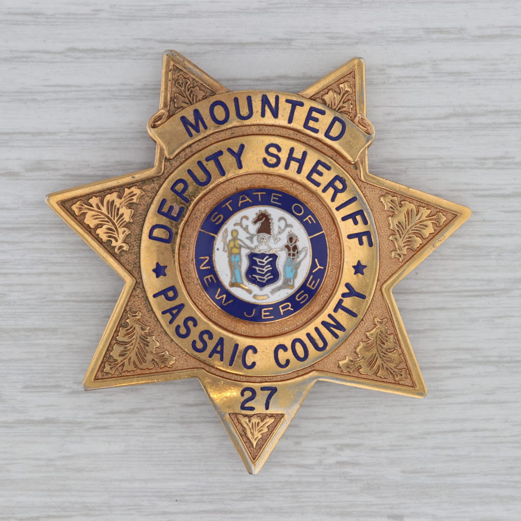 Gray Vintage Decommissioned Obsolete Mounted Deputy Sheriff Passaic County Badge