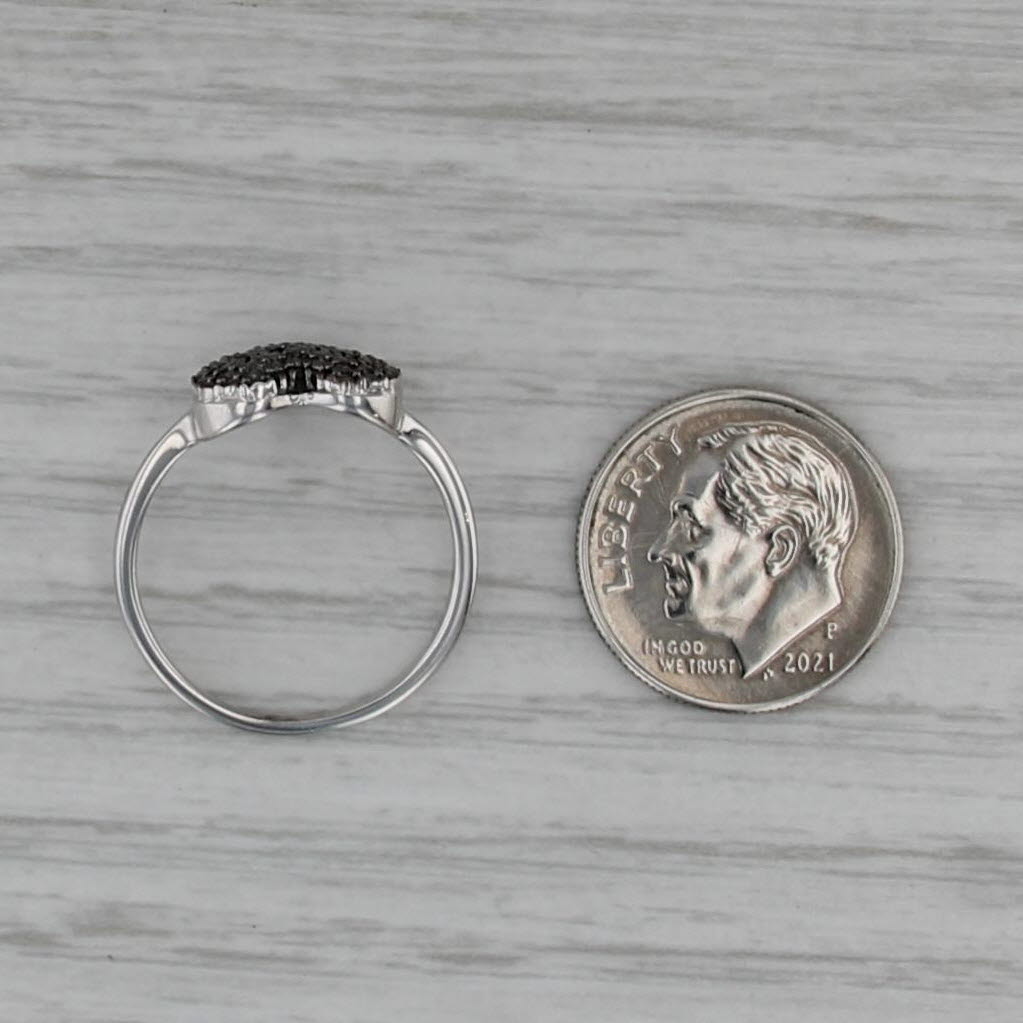 Pave Blue Diamond Cluster Heart Ring Sterling Silver Size 7