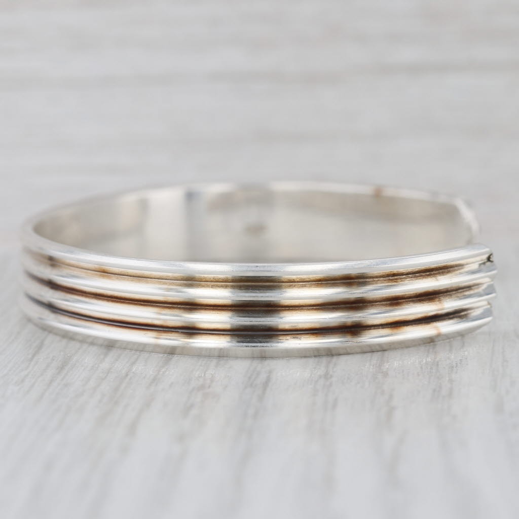 Vintage Beveled Ridged Cuff Bracelet Sterling Silver 7.25" 10.2mm