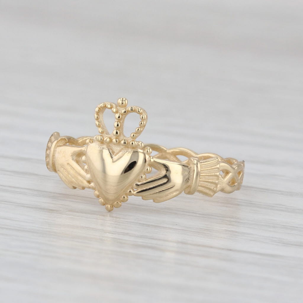 Irish Claddagh Celtic Knot Band Ring 14k Yellow Gold Size 6