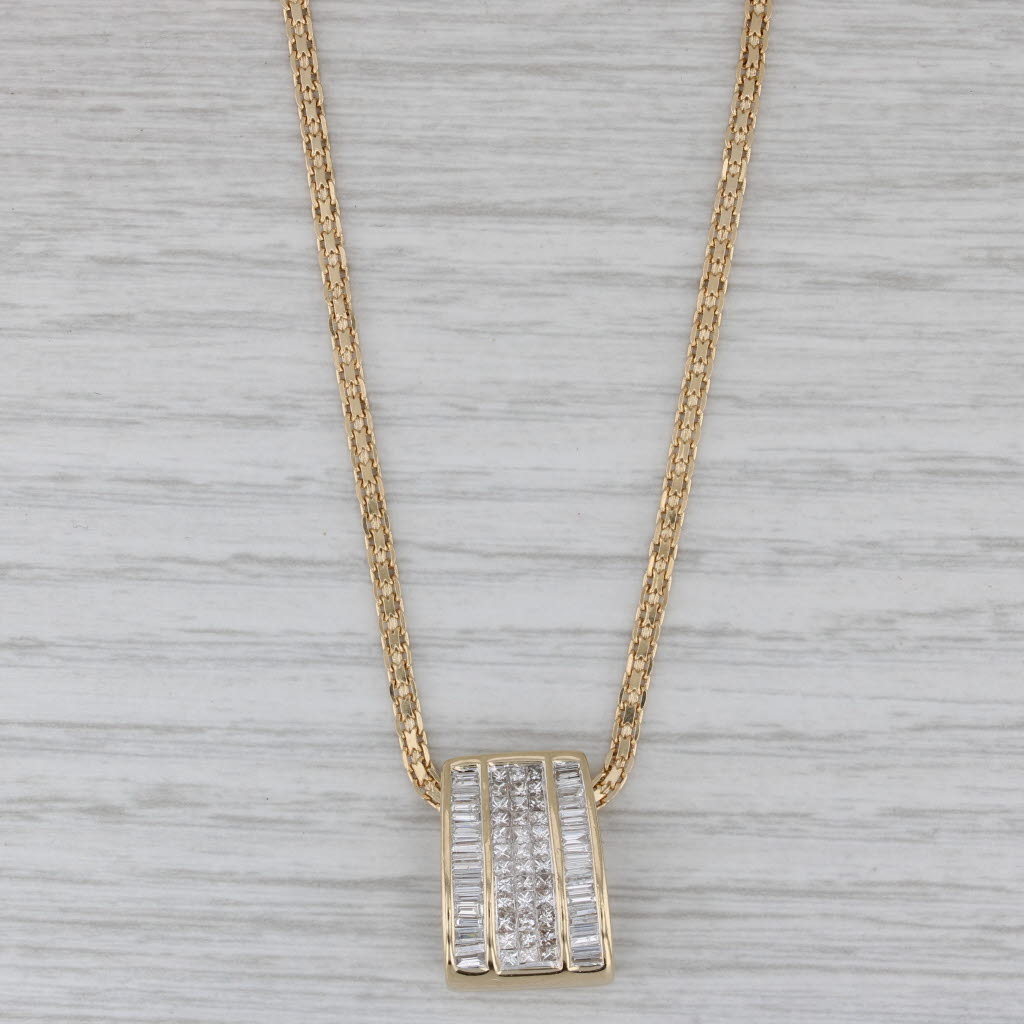 Gray 1.70ctw Diamond Slide Pendant Necklace 14k Yellow Gold 18.5" Bismarck Chain