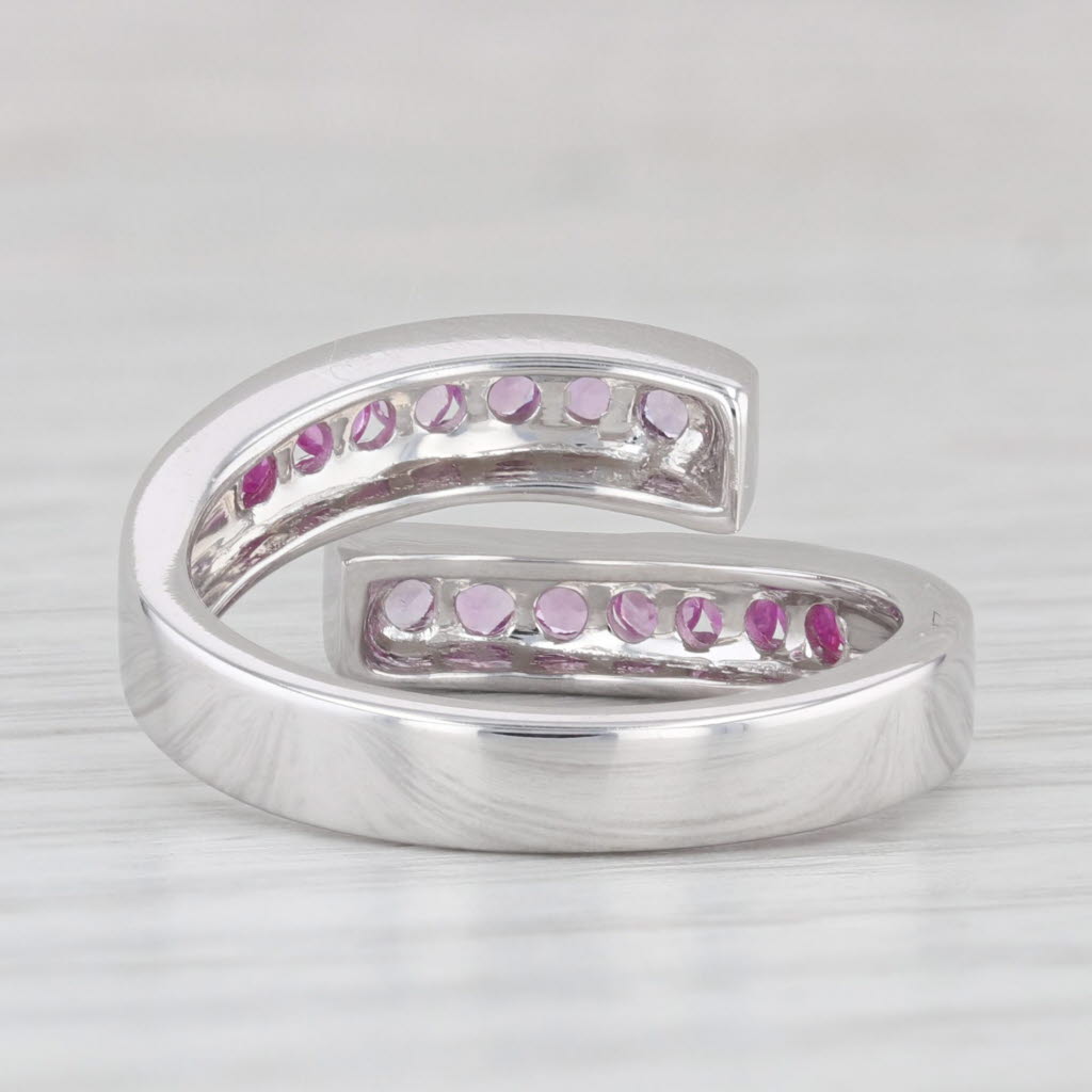 Light Gray Shades of Pink Sapphire Bypass Ring 14k White Gold Size 7.25