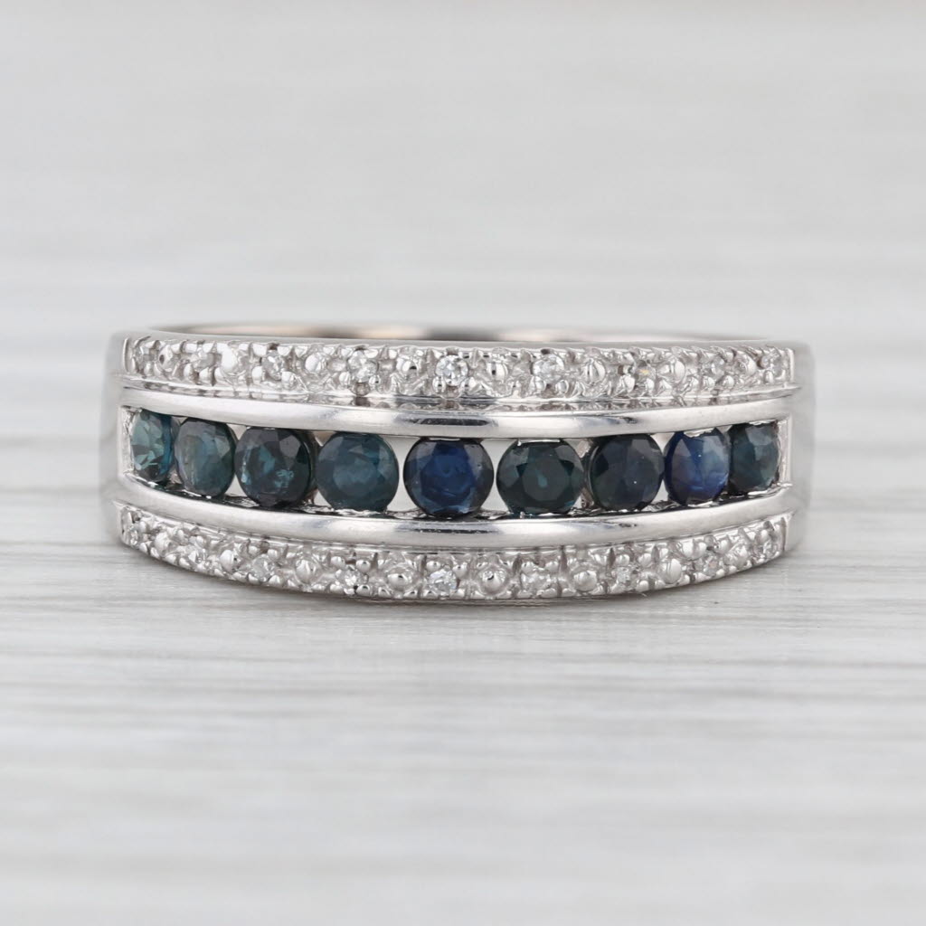0.86ctw Blue Sapphire Diamond Ring 14k White Gold Size 7.25 Wedding Anniversary