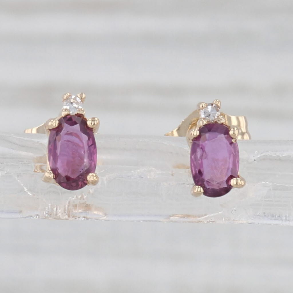 0.60ctw Ruby Diamond Stud Earrings 14k Yellow Gold Oval Studs