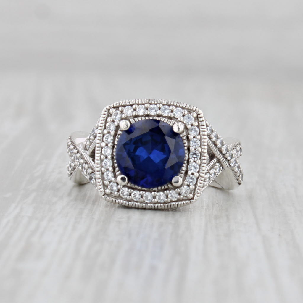 Light Gray 2.83ctw Lab Created Blue Sapphire Cubic Zirconia Halo Ring Sterling Silver Sz 6