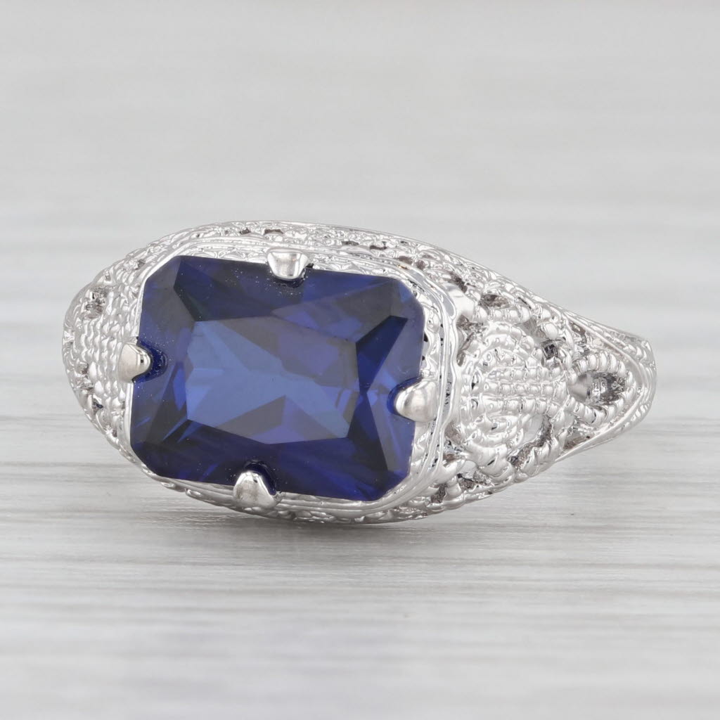 Light Gray 2.90ct Lab Created Sapphire Solitaire Ring Sterling Silver Size 6 Filigree