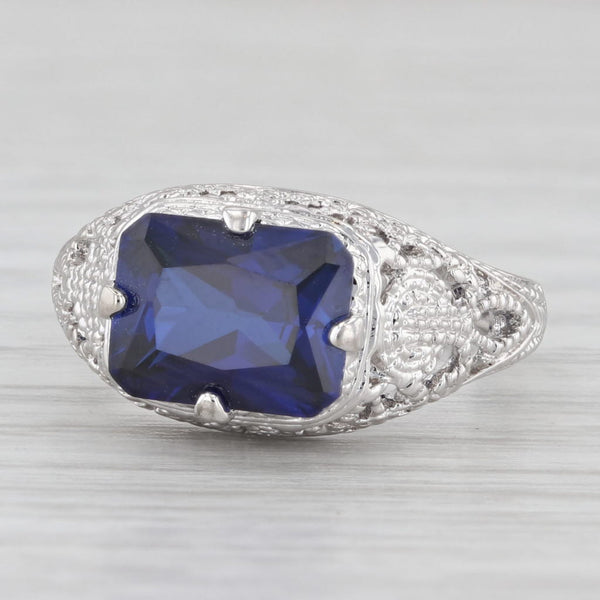 2.90ct Lab Created Sapphire Solitaire Ring Sterling Silver Size 6 Filigree