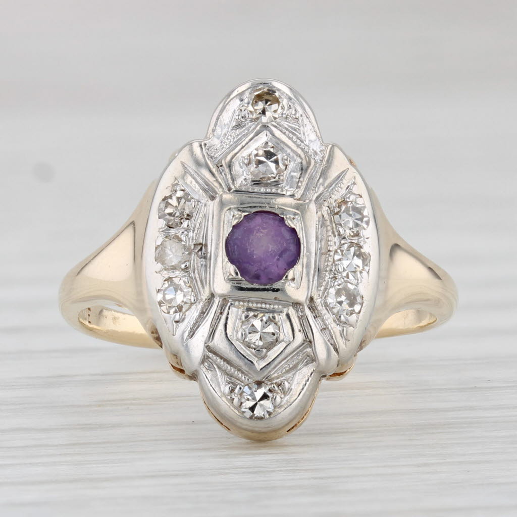 Light Gray Vintage 032ctw Amethyst Diamond Ring 14k Gold Size 7