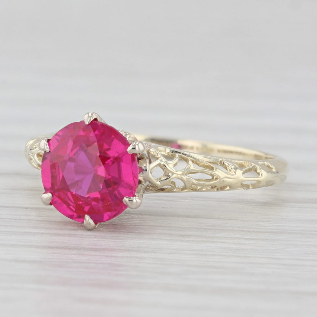 Light Gray 1.75ct Lab Created Ruby Solitaire Ring 14k Yellow White Gold Size 5.5 Vintage