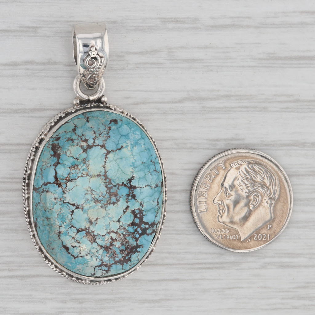 Gray Oval Cabochon Turquoise Statement Pendant Sterling Silver