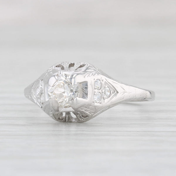 Antique 0.63ctw Diamond Engagement Ring 18k 14k White Gold Size 7.75