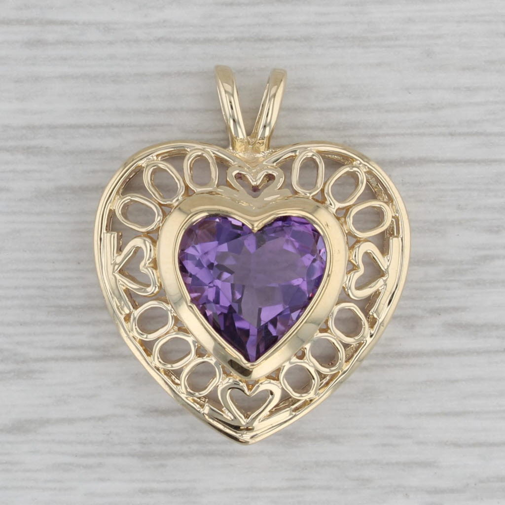 Gray 3.30ct Purple Amethyst Heart Pendant 14k Yellow Gold Openwork