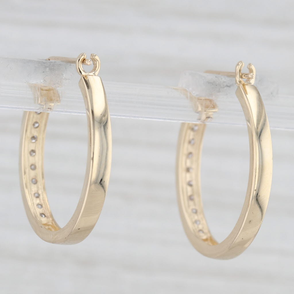 Light Gray 0.18ctw Diamond Hoop Earrings 10k Yellow Gold Snap Top Round Hoops