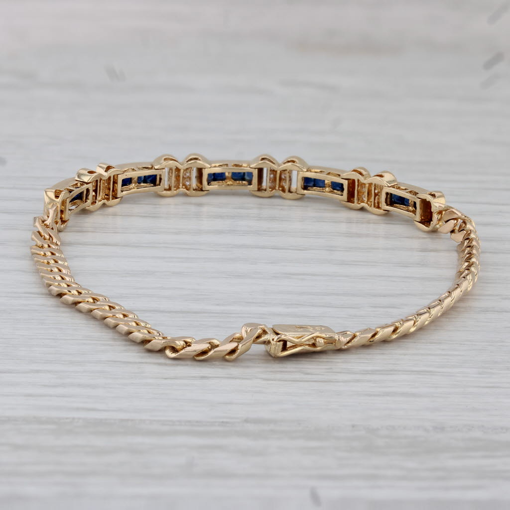 Gray 1.98ctw Blue Sapphire Diamond Bracelet 18k Yellow Gold 7.75" Curb Chain