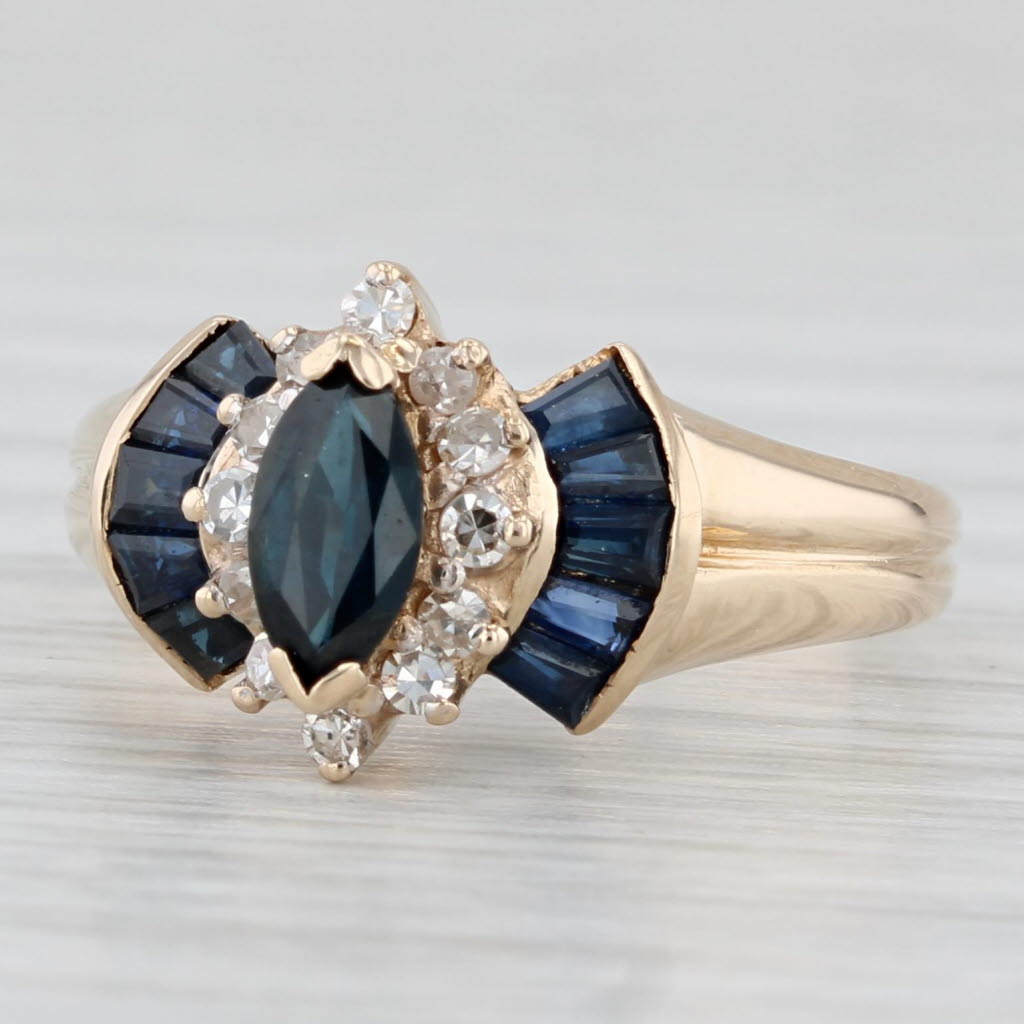 Light Gray 0.84ctw Blue Sapphire Diamond Ring 14k Yellow Gold Size 6.25