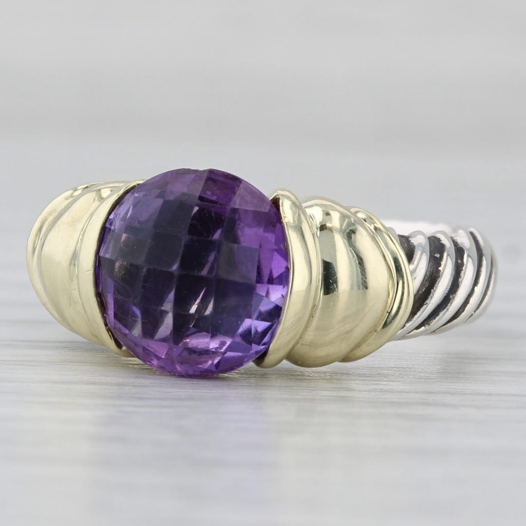 Light Gray David Yurman Amethyst Capri Ring Sterling Silver 14k Gold Size 7.5