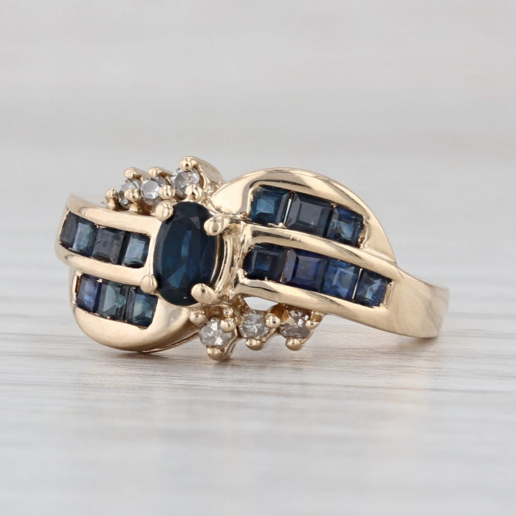 1.06ctw Blue Sapphire Diamond Bypass Ring 14k Yellow Gold Size 5