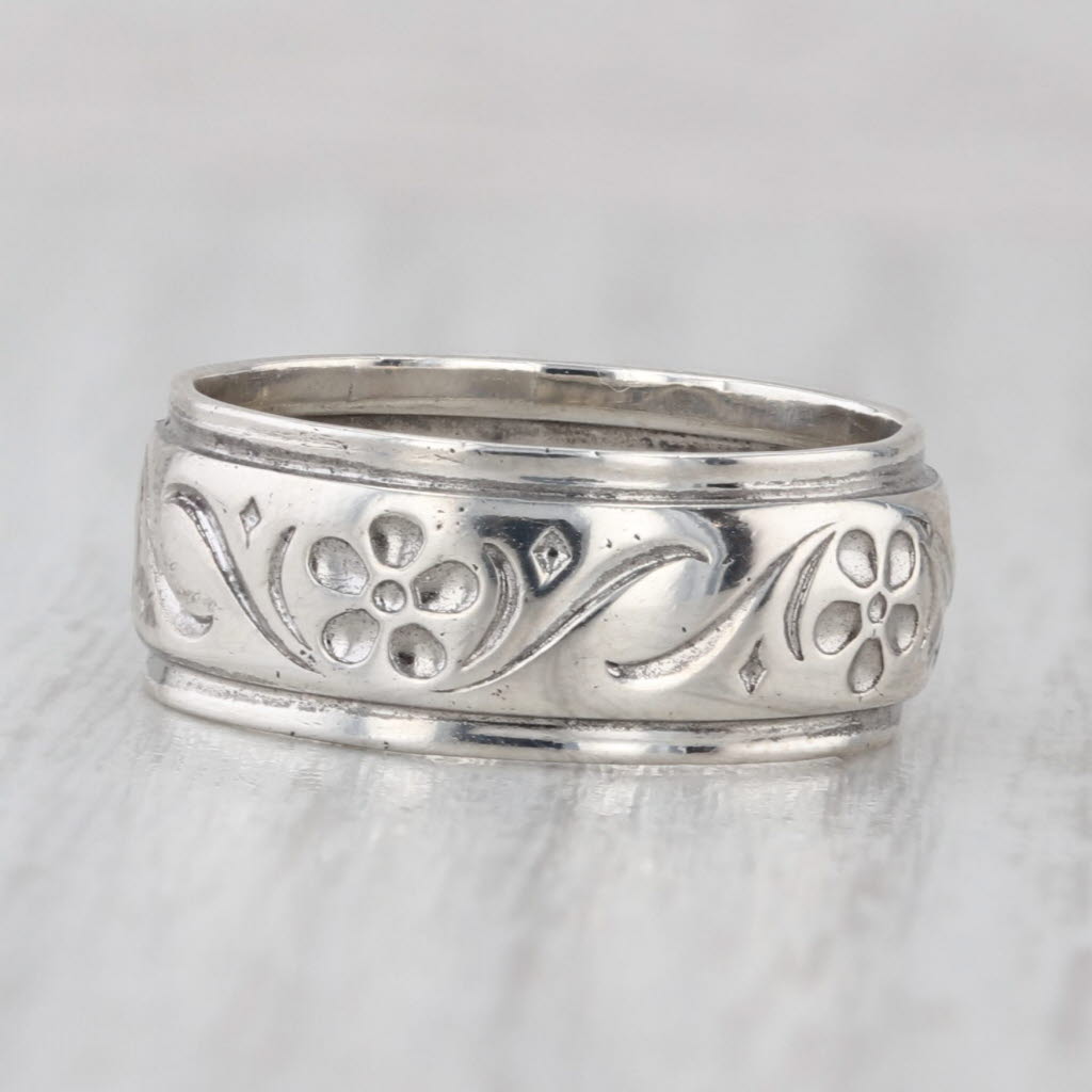 Floral Etched Silver Band Sterling Size 6 Ring Stackable