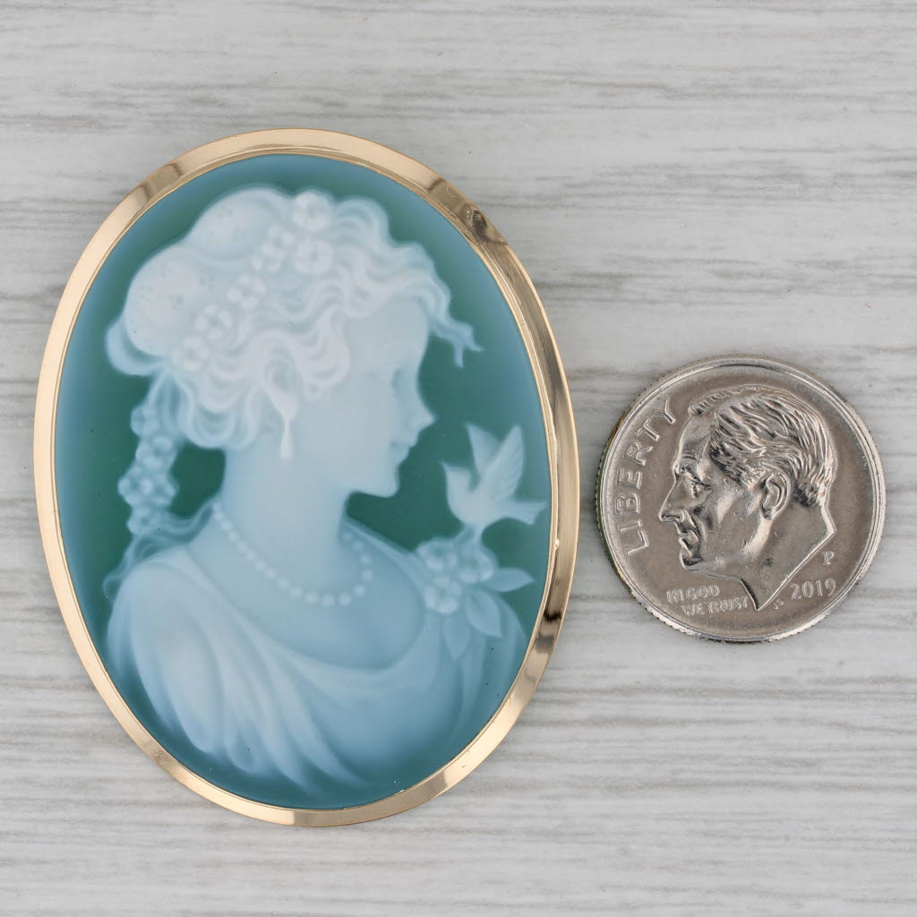 Gray Vintage Carved Glass Cameo Brooch Pendant Figural Bust Pin with Box Italy