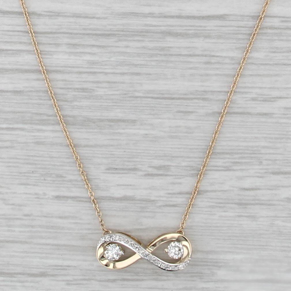 0.25ctw Diamond Infinity Knot Pendant Necklace 14k Gold 17-18" Cable Chain