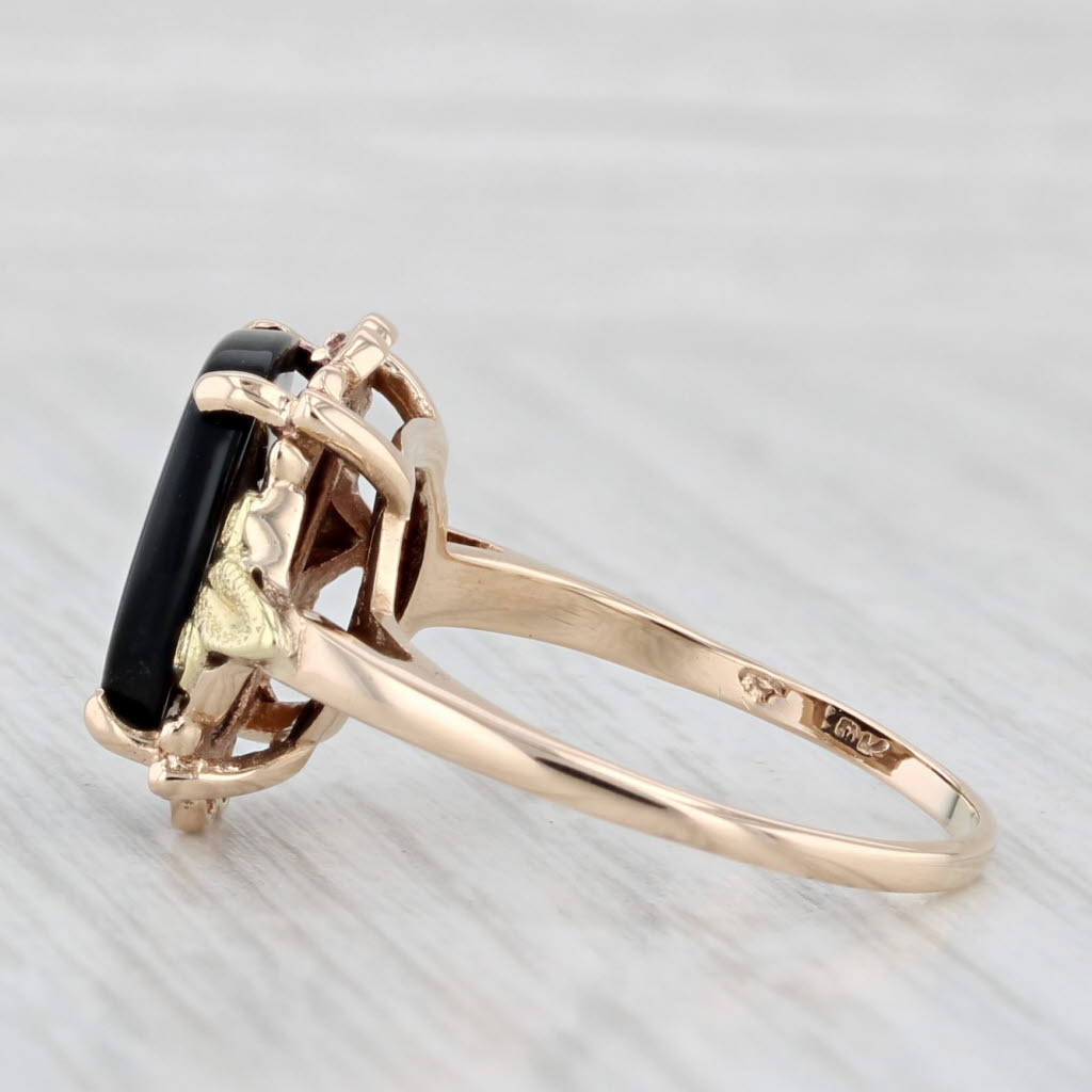 Light Gray Vintage Onyx Ring 10k Tri-toned Gold Size 7.5 Cushion Solitaire