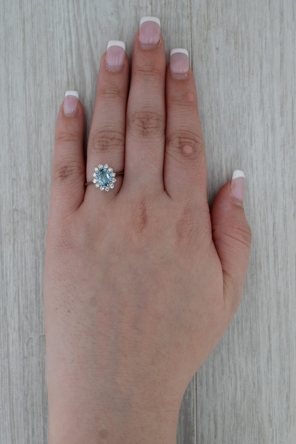 1.34ctw Aquamarine Diamond Halo Ring 14k White Gold Size 8.5 Engagement