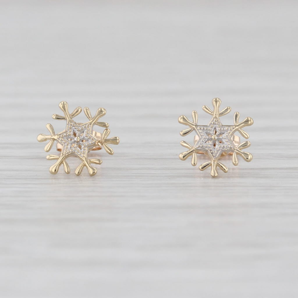 Disney Frozen Snowflake Stud Earrings 10k Yellow White Gold Studs