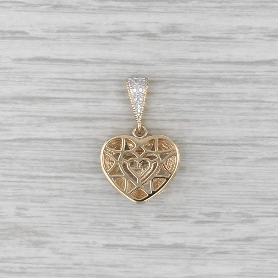 2-Toned Openwork Heart Pendant 14k Yellow White Gold