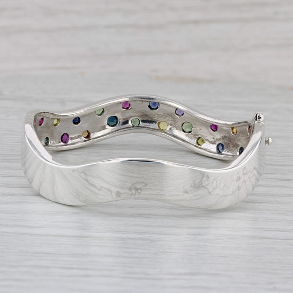 1.98ctw Ruby Sapphire Bangle Bracelet Sterling Silver Statement 6.5"