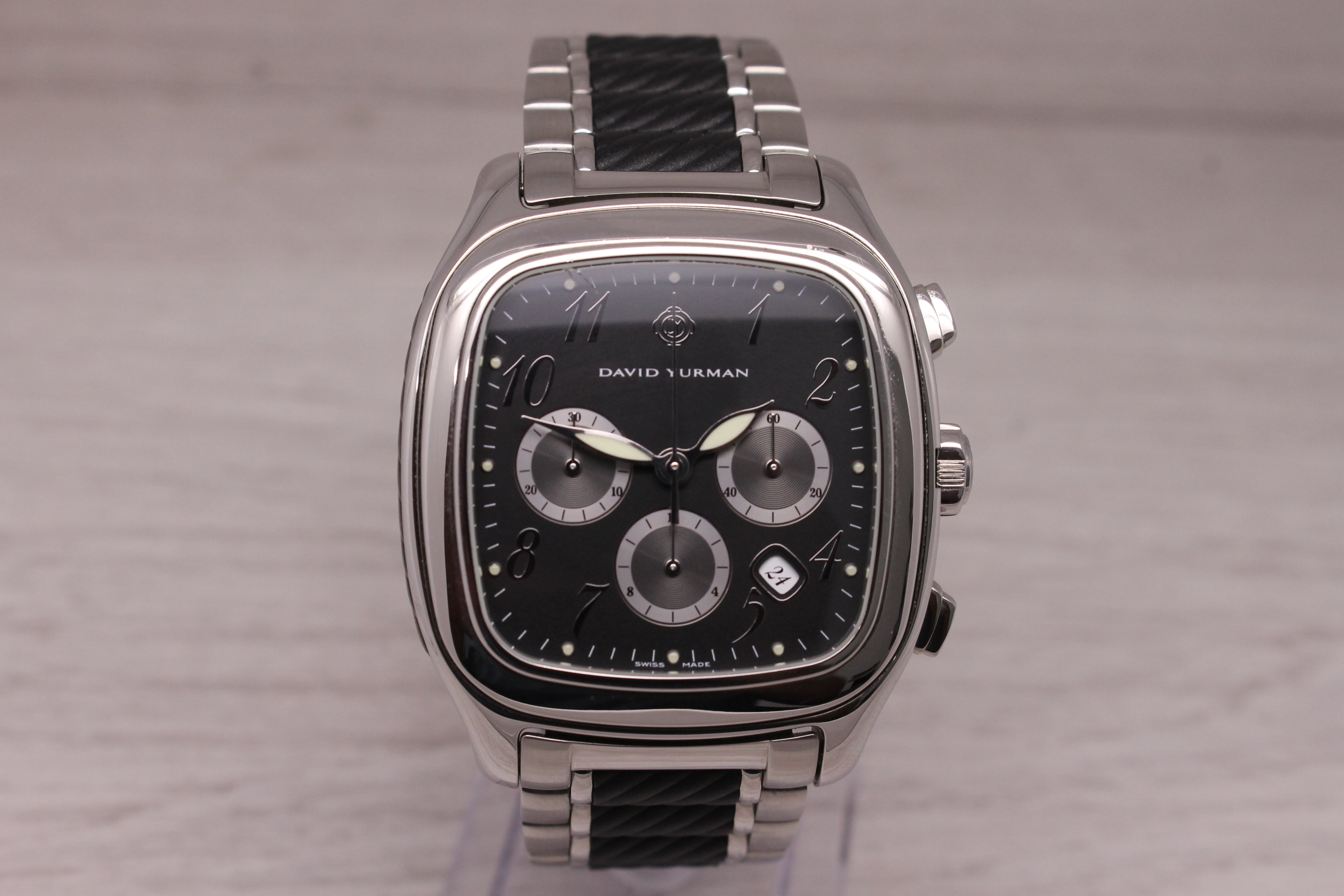 David Yurman T305 Mens 41mm Steel Automatic Chronograph Watch w/ Bracelet & Box