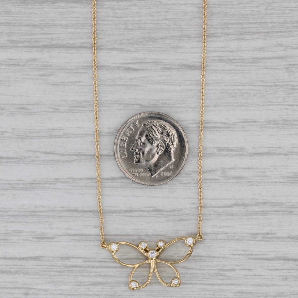 Gray Tiffany & Co Butterfly Pendant Necklace 0.11ctw 18k Gold 16" Cable Chain