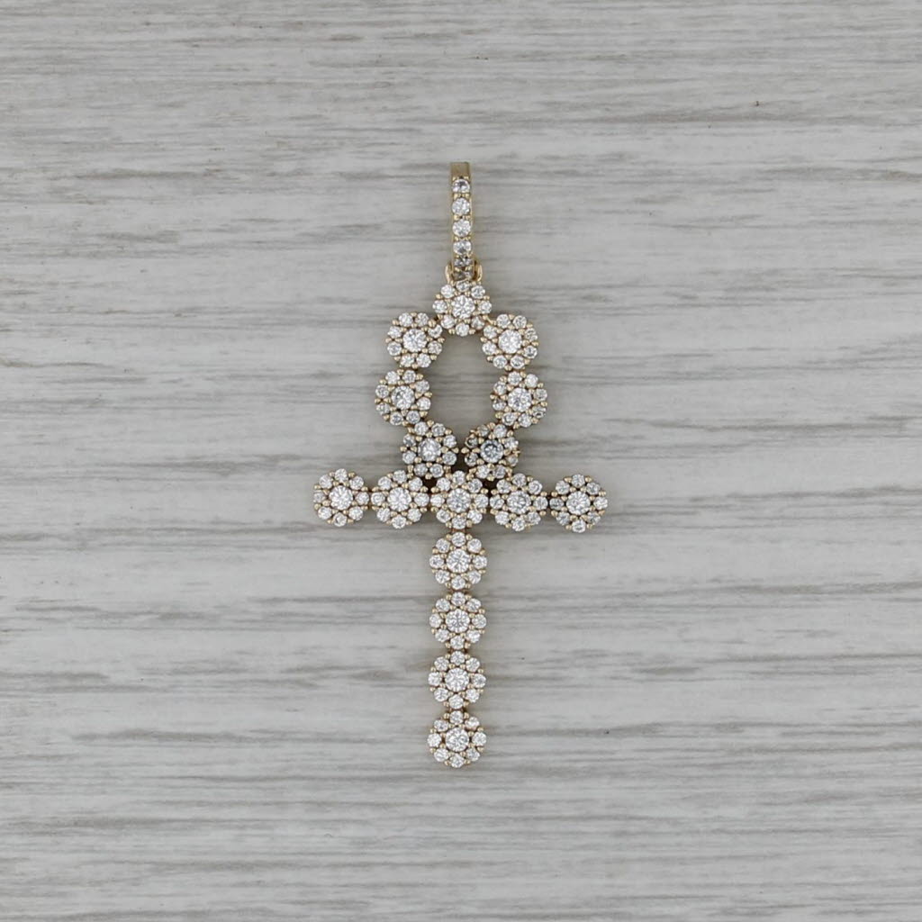 Cubic Zirconia Egyptian Ankh Cross Pendant 10k Yellow Gold Statement