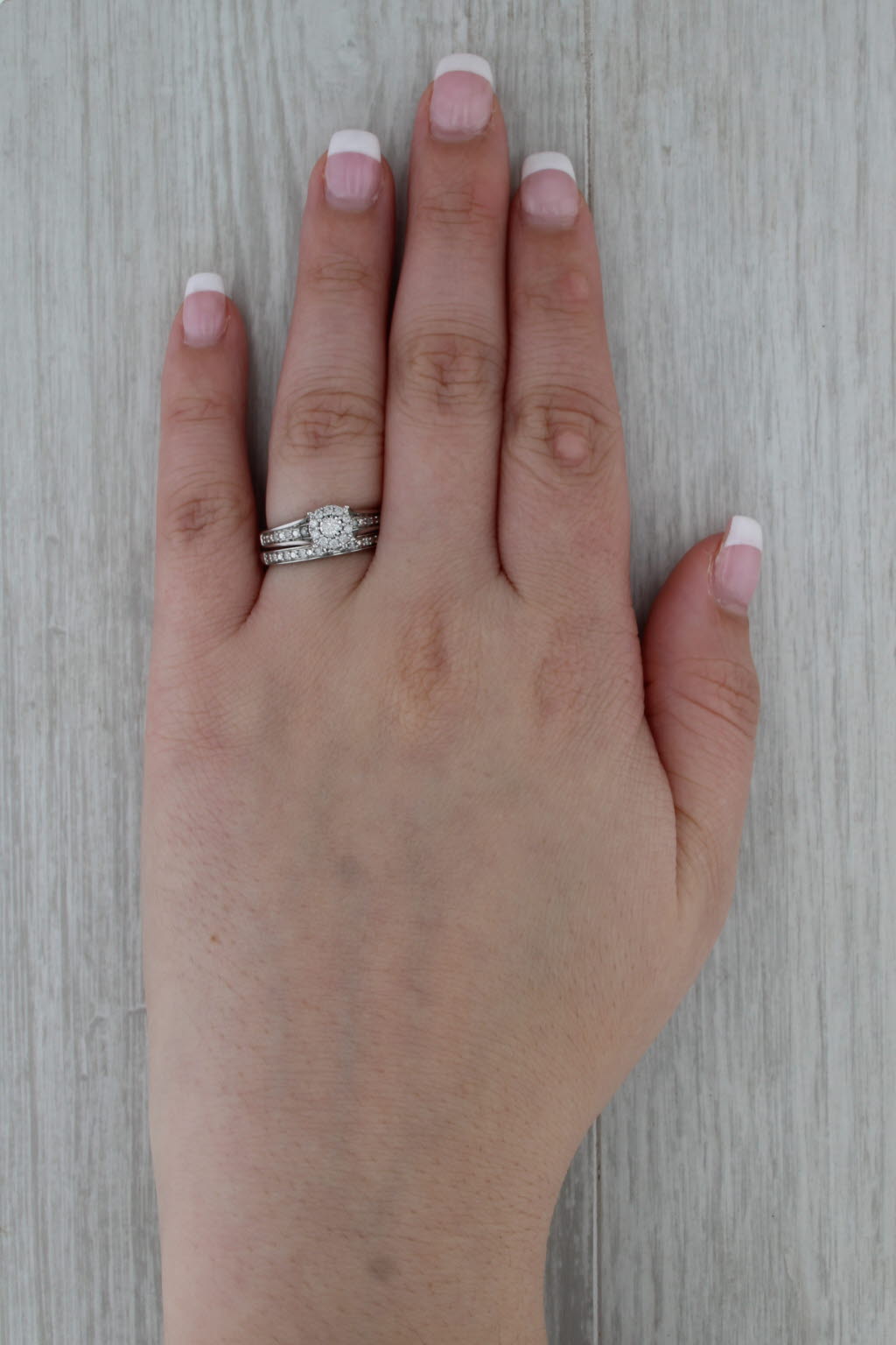 0.22ctw Diamond Halo Engagement Ring Wedding Band Sz 7 10k White Gold Bridal Set