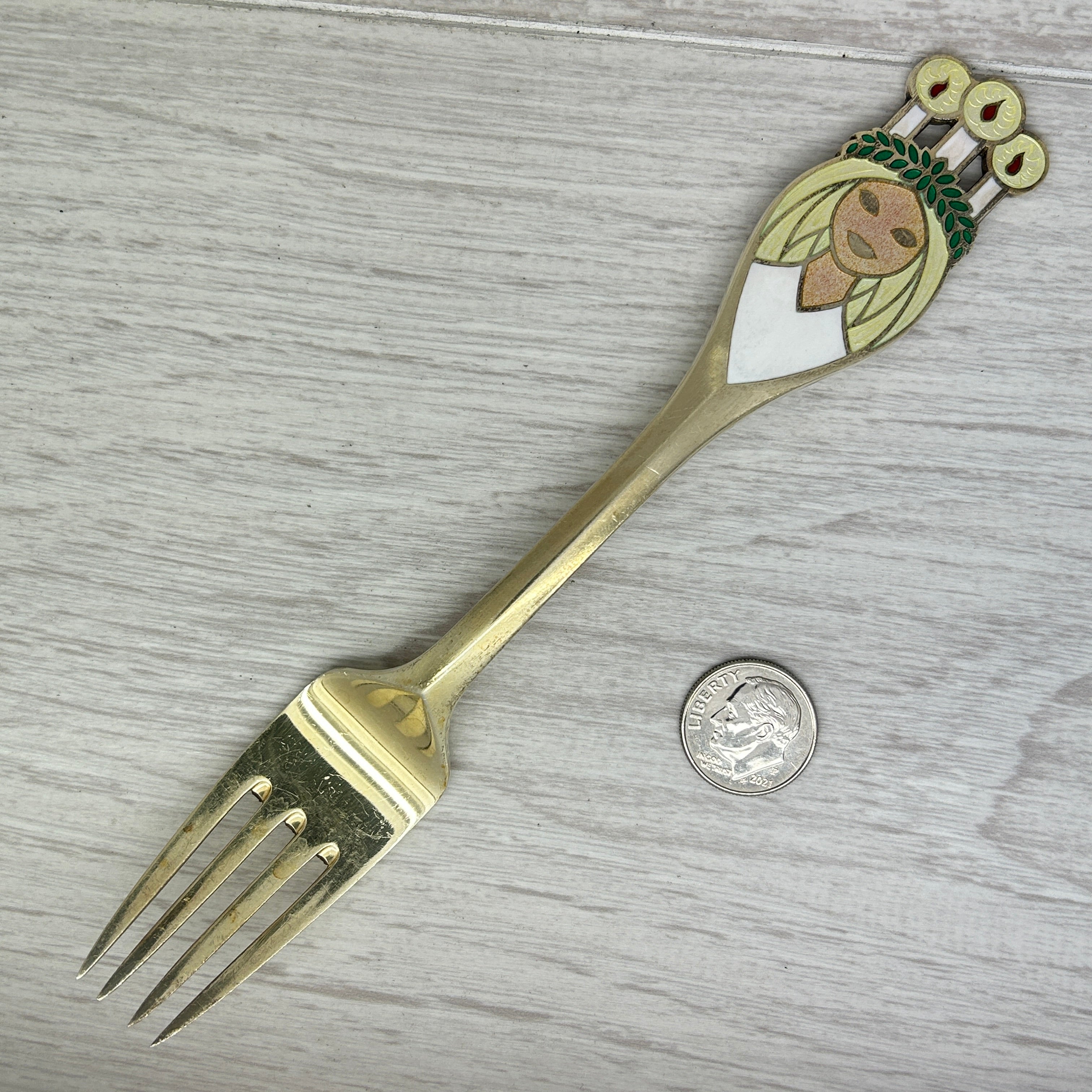 Dark Gray Vintage 1959 Anton Michelsen Sterling Silver Enamel Christmas Fork Denmark