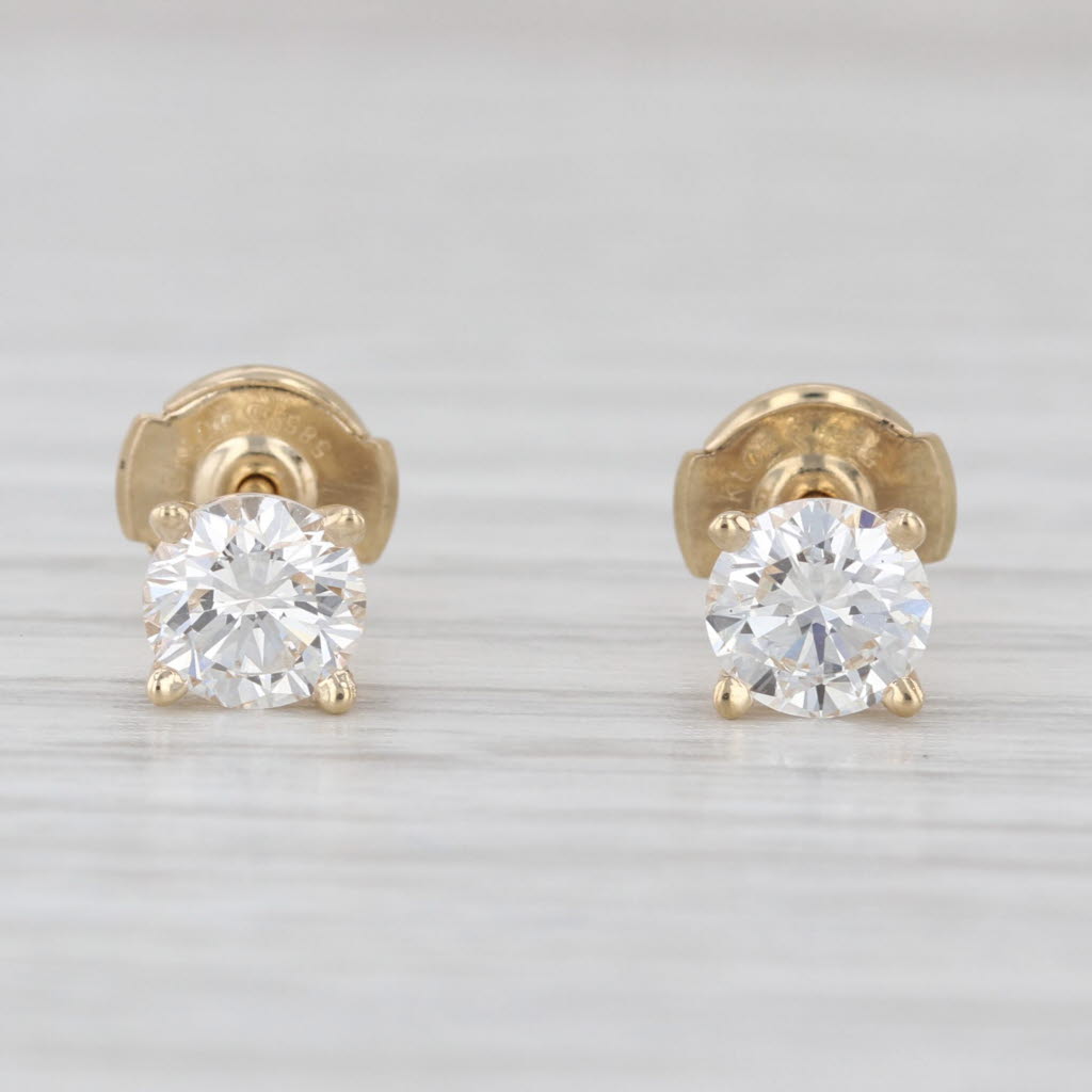 1.06ctw Diamond Stud Earrings 14k Yellow Gold Round Solitaire Studs