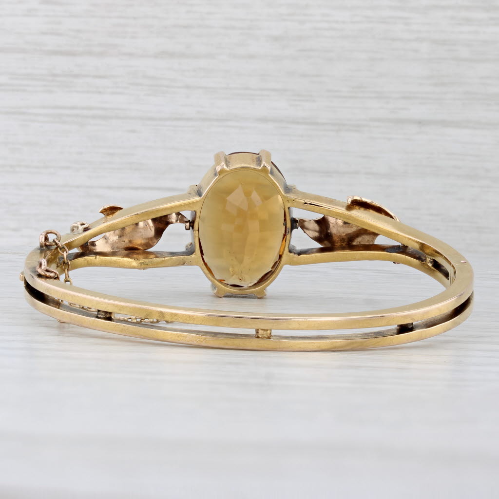 Light Gray 13.60ct Citrine Floral Antique Bangle Bracelet 18k Yellow Gold 6.25"