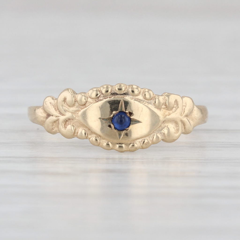 Antique Blue Glass Ring 10k Yellow Gold Size 3.75 Imitation Sapphire