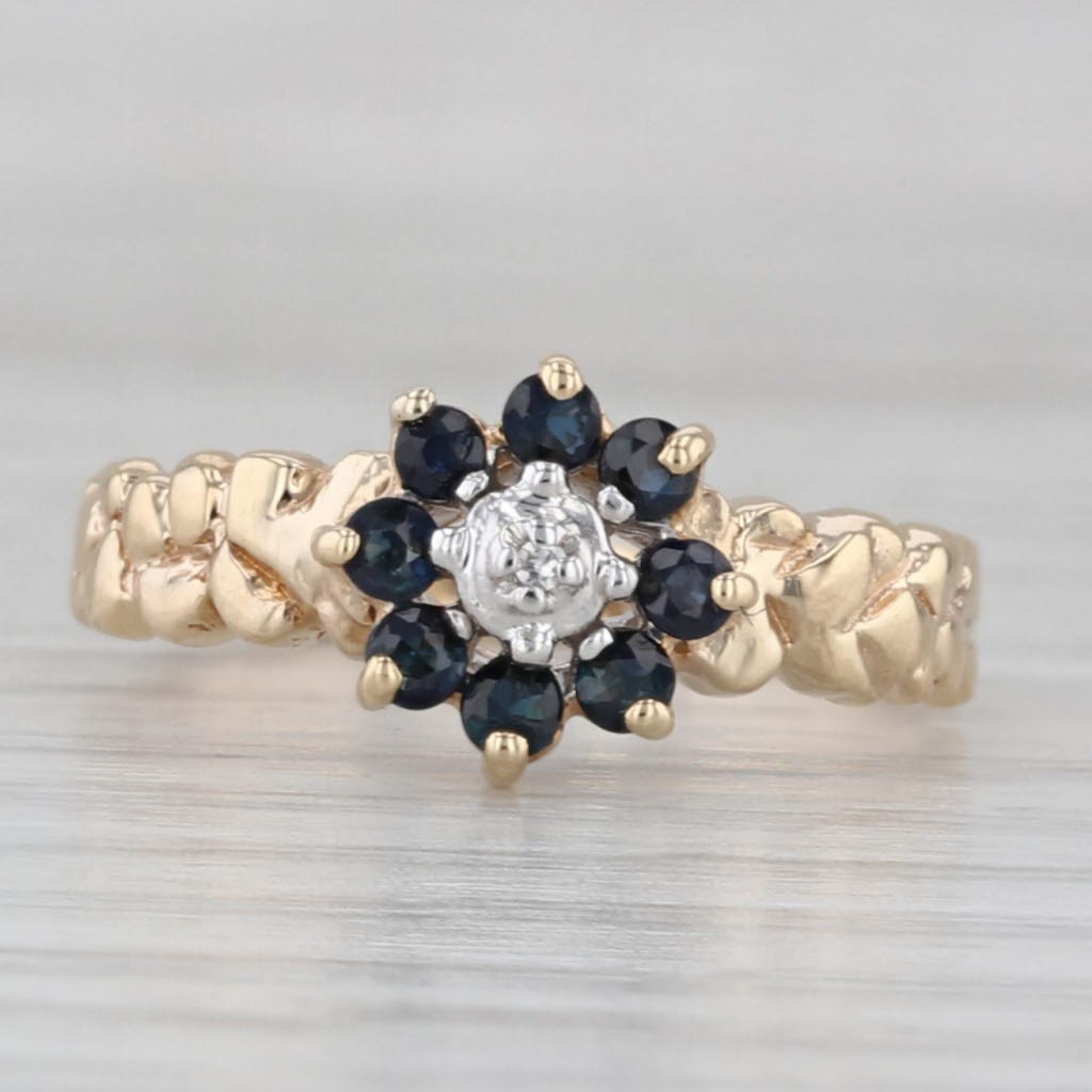 Gray 0.24ctw Blue Sapphire Diamond Flower Ring 10k Yellow Gold 4.75