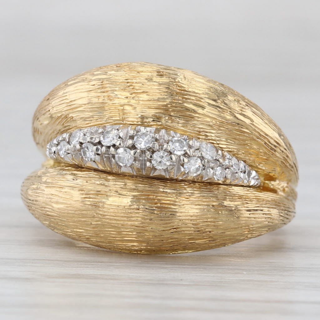 Light Gray 0.14ctw Diamond Ring 18k Yellow Gold Size 4.75 Etched Finish