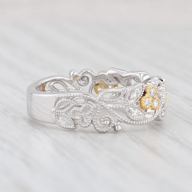 Light Gray New Floral Diamond Ring 14k White Yellow Gold Size 6.75 Wedding Stackable Band